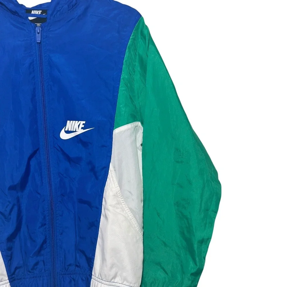 Nike Retro Athleisure Windbreaker Jacket Blue‎ Green Colorblock Boys Size Large